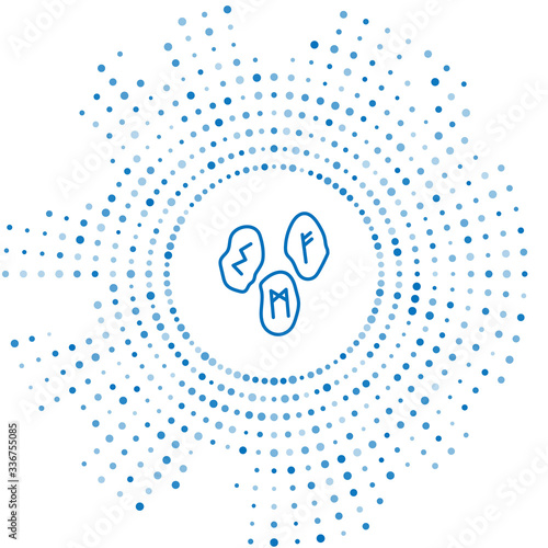 Blue line Magic runes icon isolated on white background. Abstract circle random dots. Vector Illustration