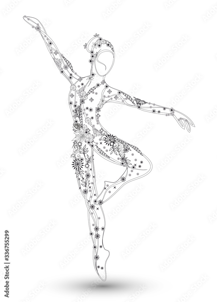 Fototapeta premium filigrane Zeichnung einer Ballerina mit Ornamenten
