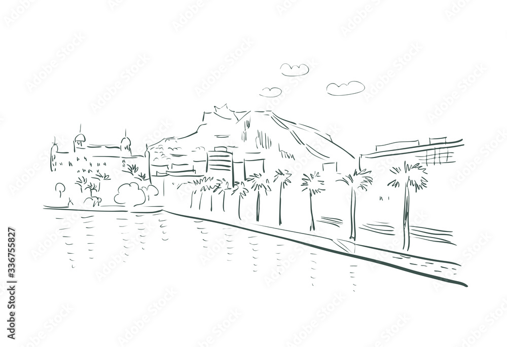 Alicante Spain Europe vector sketch city illustration line art