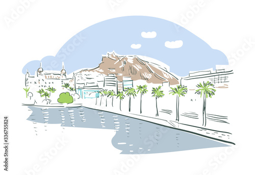 Leinwand Poster Alicante Spain Europe vector sketch city illustration line art