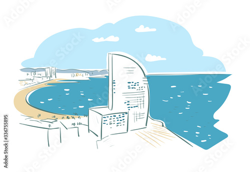 Barcelona Spain Europe vector sketch city illustration line art