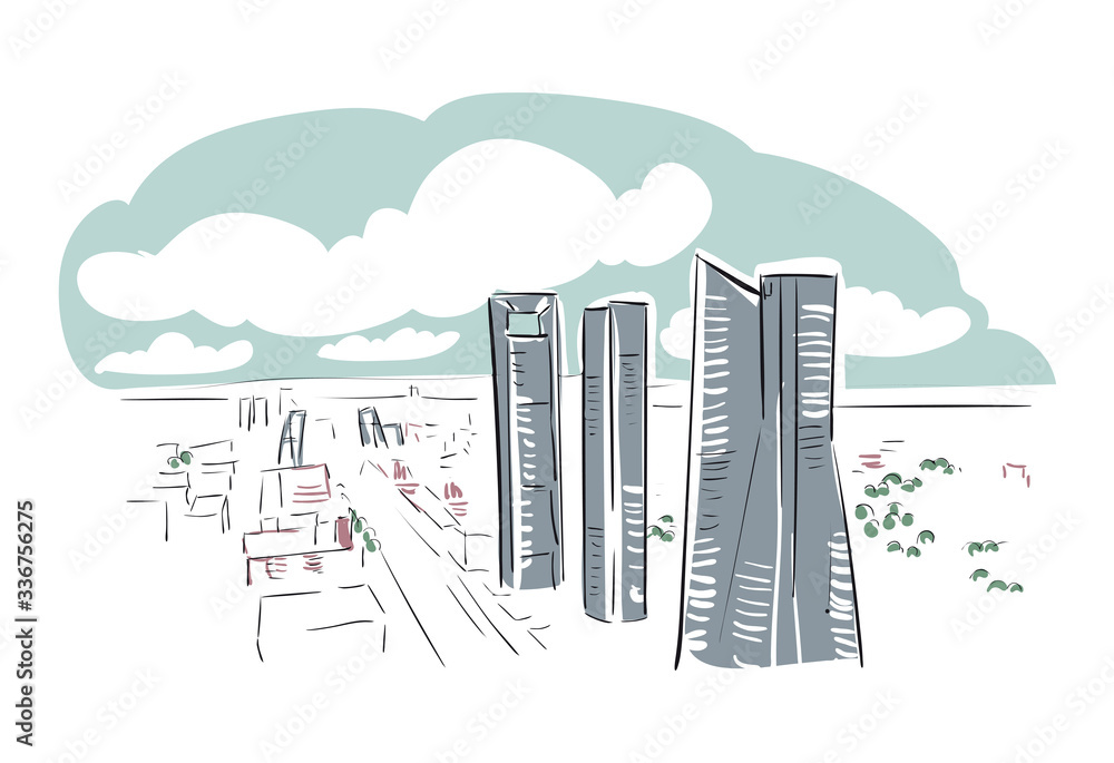 Madrid Spain Europe vector sketch city illustration line art