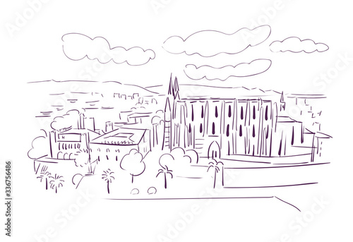 Palma Spain Europe vector sketch city illustration line art