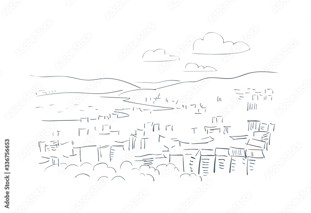 Vigo Spain Europe vector sketch city illustration line art Vigo Spain Europe vector sketch city illustration line art