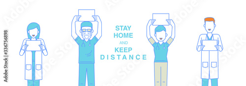 Doctors team stay work for people stayed home illustration.