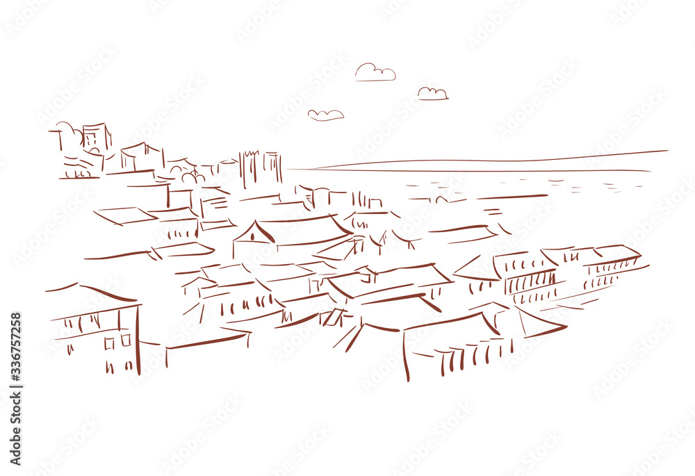 Obraz premium Lisbon Portugal Europe vector sketch city illustration line art
