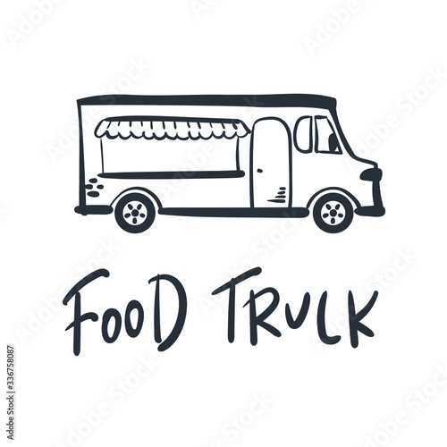 Cartoon fast-food car food truck on a white background doodle sketch