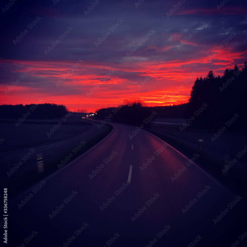 sunset on the highway