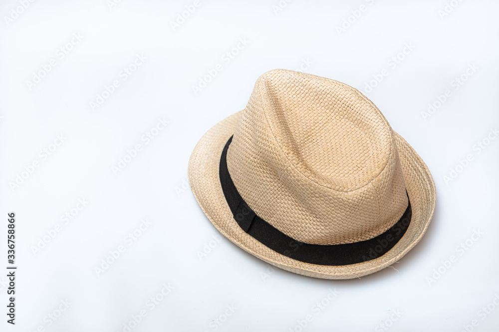 straw hat on an isolated white background with copy space