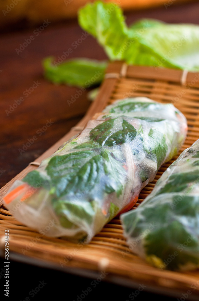 Spring rolls with tofu, vegetables, rice noodles and herbs Spring rolls with tofu, vegetables, rice noodles and herbs