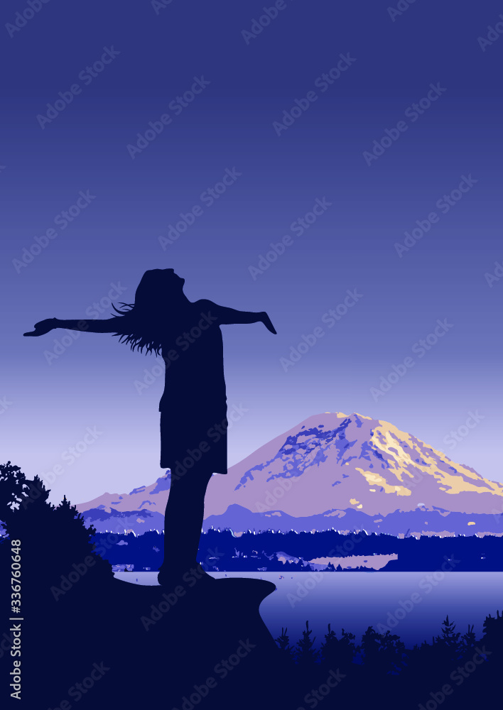 silhouette of a woman in the mountains silhouette of a woman in the mountains