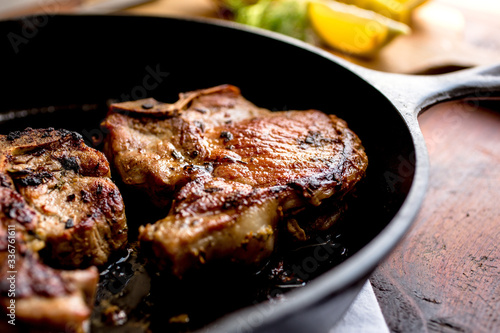 Porchetta†style pork chop on skillet