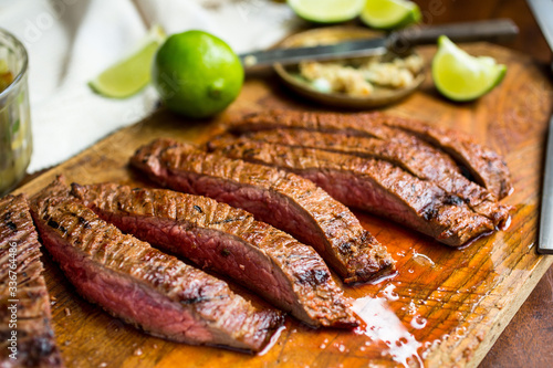 Slices of grilled flank steak