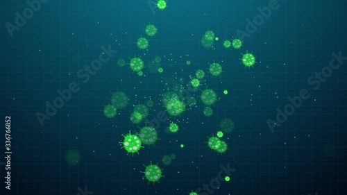 Beautiful microscope rotating colonies / bacteria / cells - volvox aureus microscopy, corona virus photo