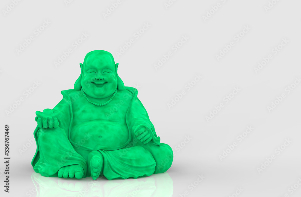 3d rendering. Chinese green Jewel happy smiling monk buddha statue on gray background. 3d rendering. Chinese green Jewel happy smiling monk buddha statue on gray background.