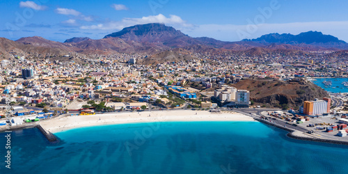 Aerial view of Laginha beach in Mindelo city in Sao Vicente Island in Cape Verde photo