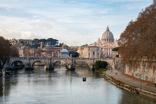 View of St. Peter's Basilica in the Vatican from bridge. Roma, Italy 