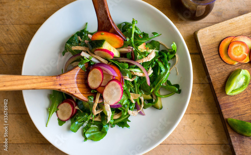 Overhead view of escabeche salad on plate photo