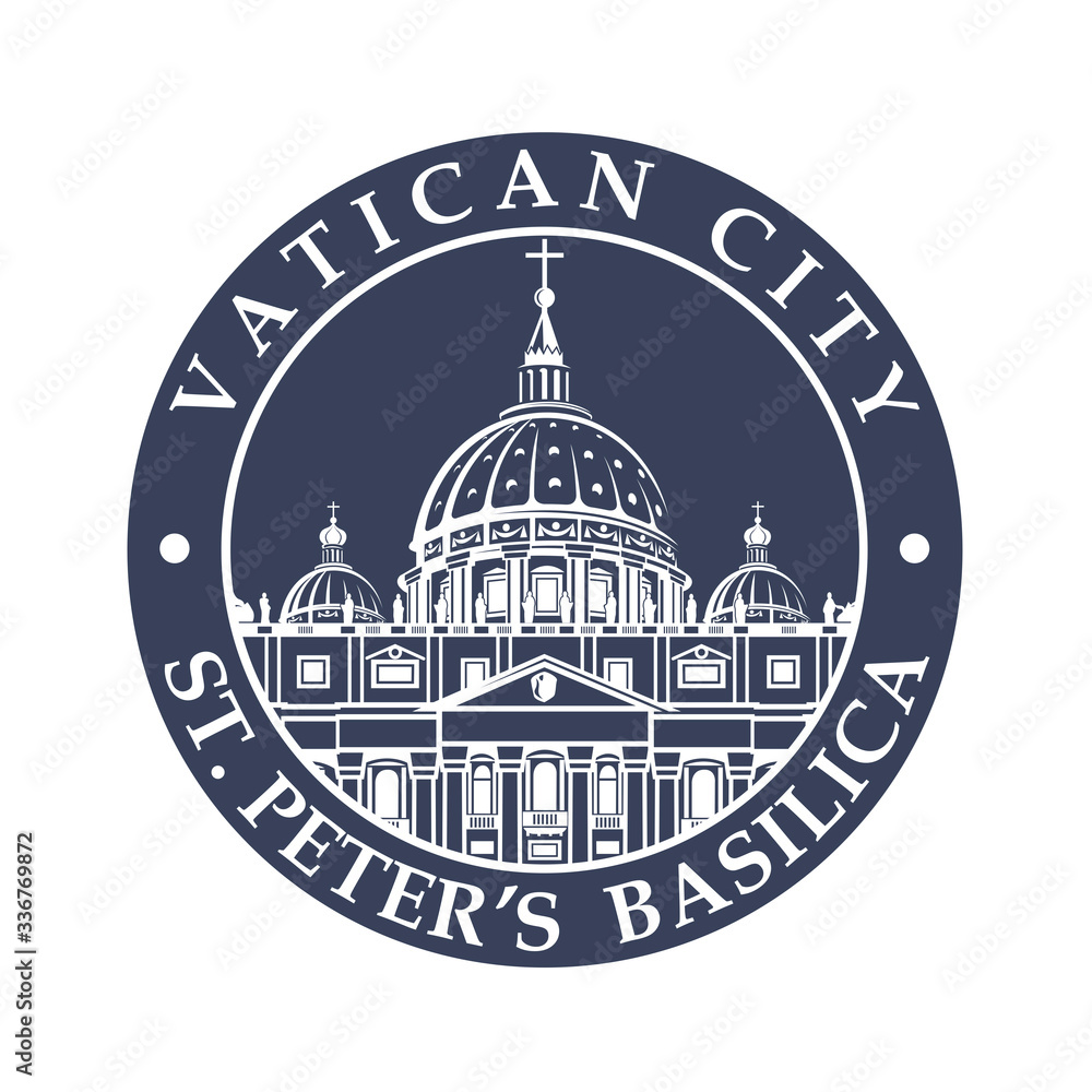 emblem of Saint Peters Basilica at Vatican isolated on blue background
