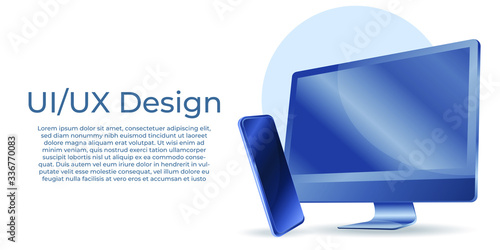 Computer laptop smartphone perspective view mockup with abstract liquid. Computer laptop smartphone blank screen vector illustration. Template for infographics or presentation UI design interface