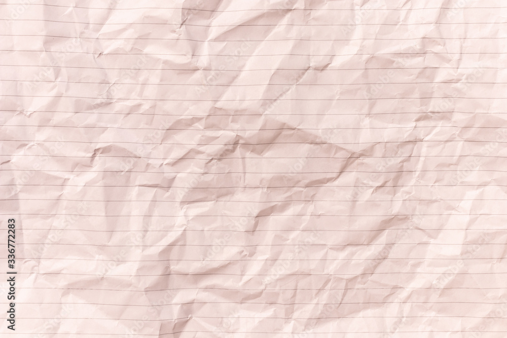 Fototapeta premium Top view empty rumpled lined paper with wrinkled. Notebook lined paper background and texture.
