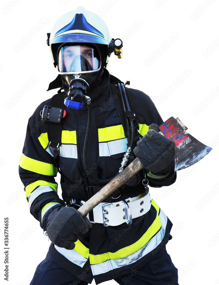 Naklejka premium Feuerwehrmann mit Axt