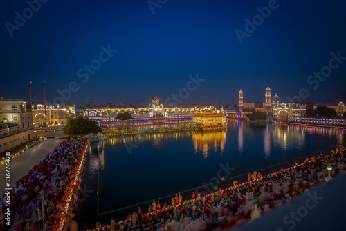 Blue hour view or early morning view  of golden temple  amritsar using long exposure shooting 