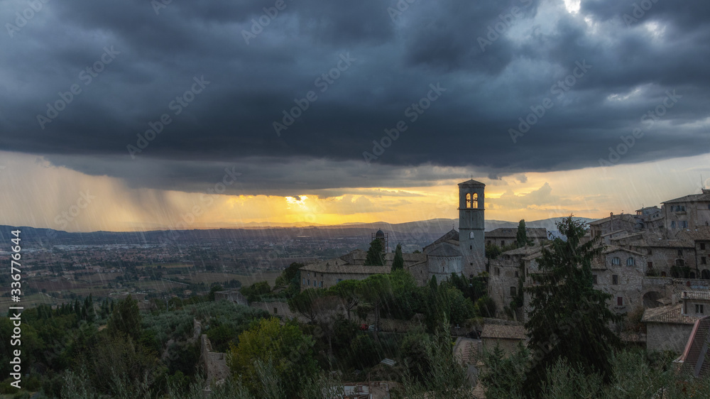 Heavy rain over Assisi and the Umbrian Valley..