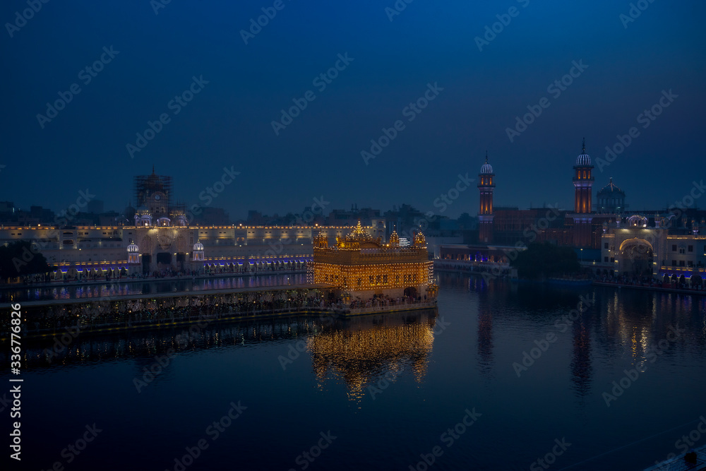 Blue hour view or early morning view  of golden temple, amritsar using long exposure shooting 