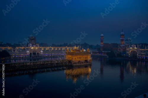 Blue hour view or early morning view of golden temple, amritsar using long exposure shooting 