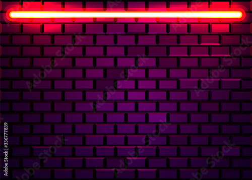 Neon lamp frame on brick wall background. Las Vegas concept.