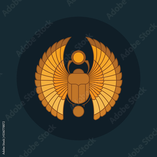 Circular illustration of the Egyptian scarab beetle, personifying the god Khepri