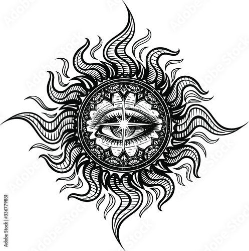 Vector Black and White Tattoo Eye Illustration
