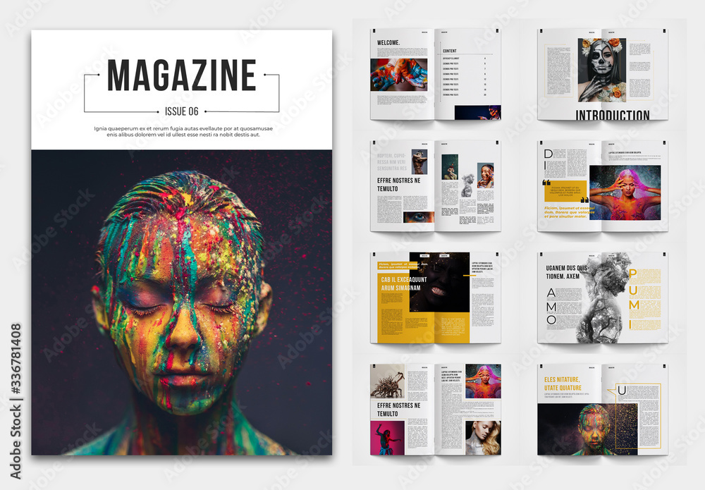 Magazine Layout with Orange Accents 素材庫範本 | Adobe Stock