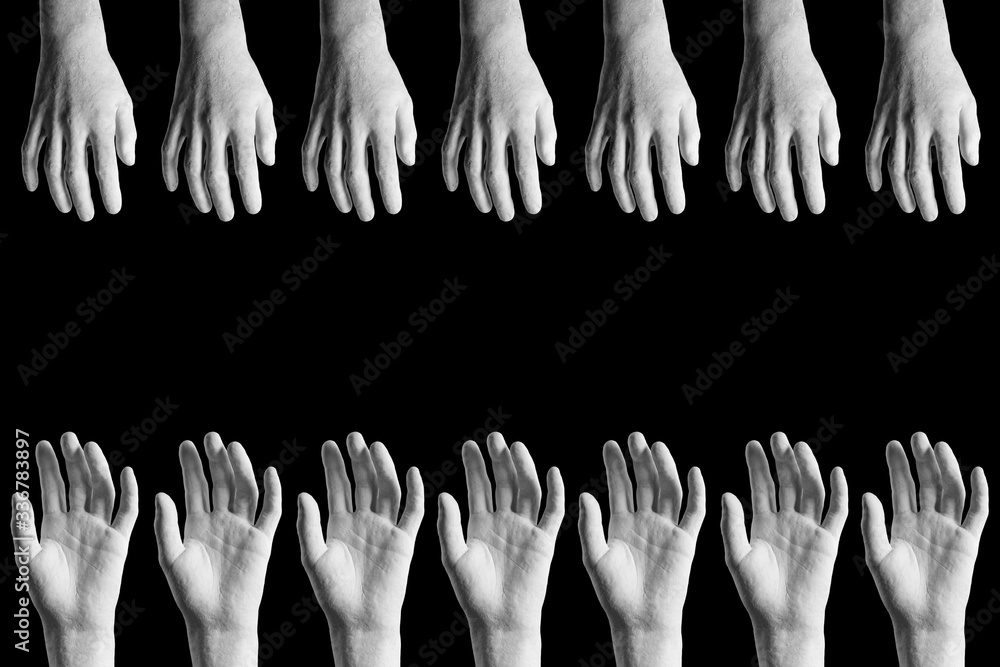 frame of white plaster hands isolated on black frame of white plaster hands isolated on black