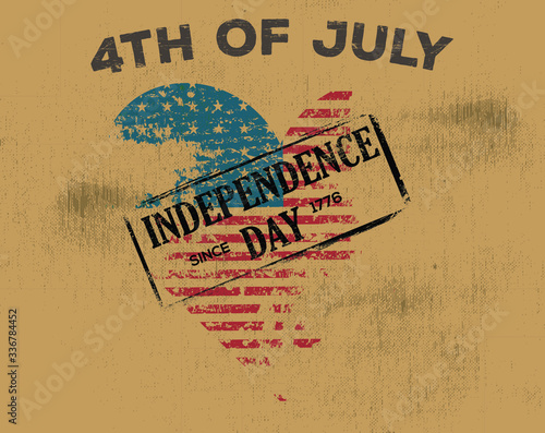 Happy Fourth of July. Independence Day of the United States, July 4th. Home of the brave. Hand lettering greeting card with textured letters. Vintage typography illustration.Grunge Paint Roller