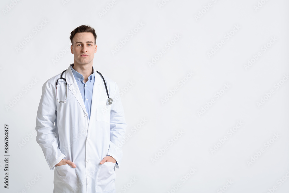 Health check concept. Handsome doctor with stethoscope Health check concept. Handsome doctor with stethoscope