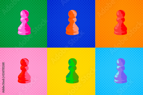 chess piece pawn in the style of pop art, the concept of sports, business, creativity in people