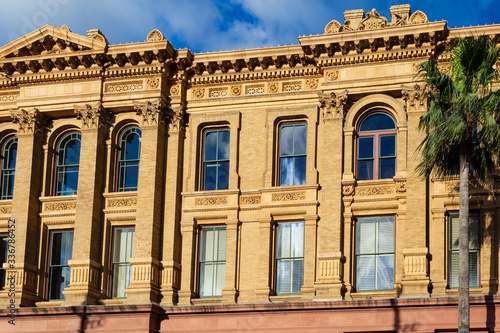 Built in 1895, the Hutchings, Sealy & Co. Buildings in historic Galveston Texas was designed by Nicholas J. Clayton in the renaissance revival style and is located on the famous Strand Avenue, then kn