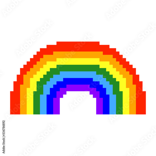 Rainbow icon. Beautiful bright pixel drawing. Vector graphic illustration. Front view. Isolated object on a white background. Isolate.