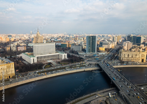 Aerial view of government building and city centre of Moscow