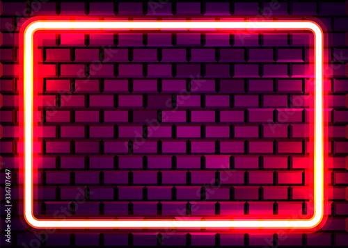Neon lamp frame on brick wall background. Las Vegas concept.