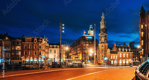 Photography Amsterdam city downtown Netherlands at night, Netherlands