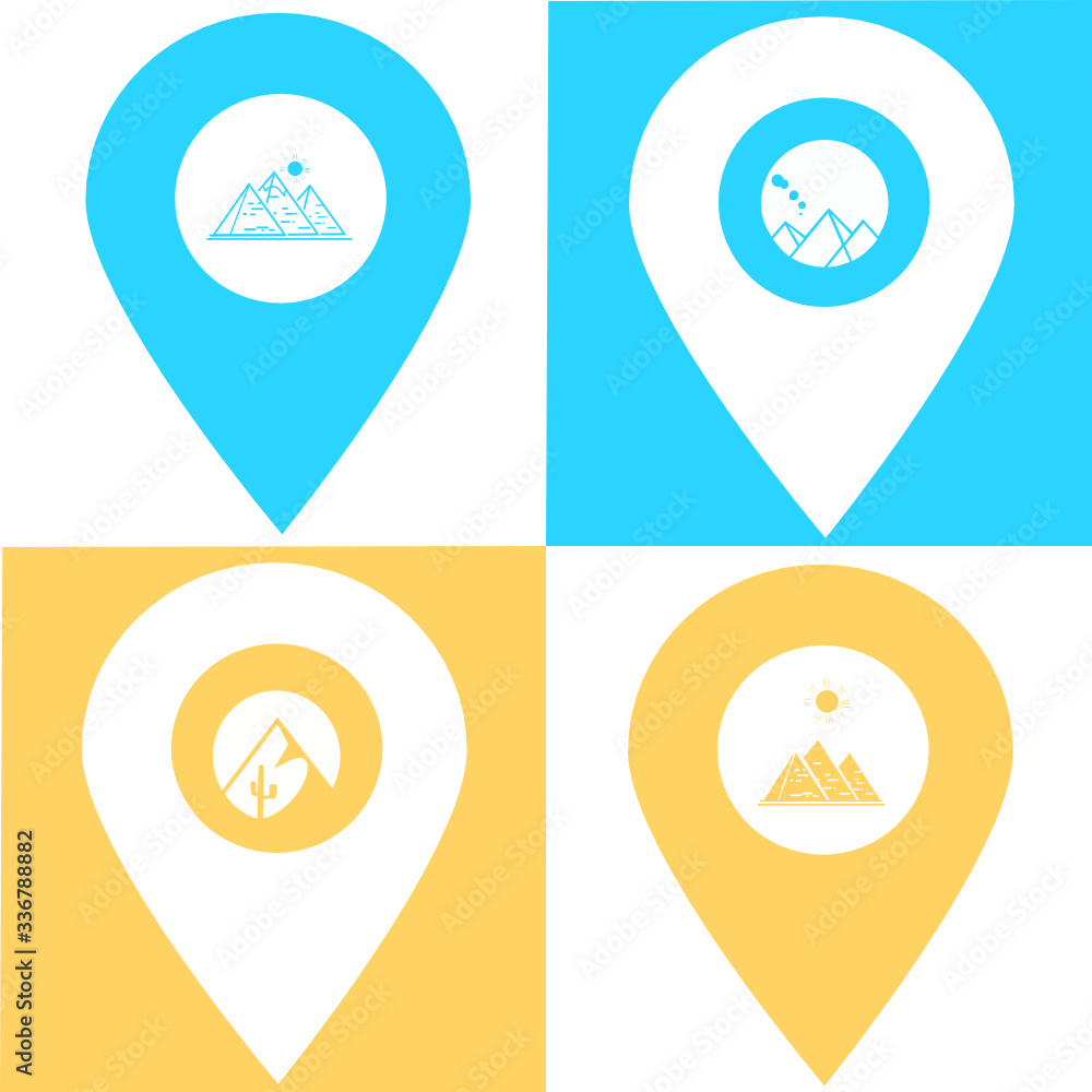 Set of pyramid location map pin pointer icon. Element of map point for mobile concept and web apps. Icon for website design and app development. Premium Egypt icon sign. Set of pyramid location map pin pointer icon. Element of map point for mobile concept and web apps. Icon for website design and app development. Premium Egypt icon sign.