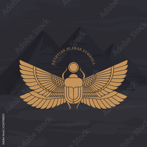 Vector illustration of the Egyptian scarab beetle, personifying the god Khepri. 