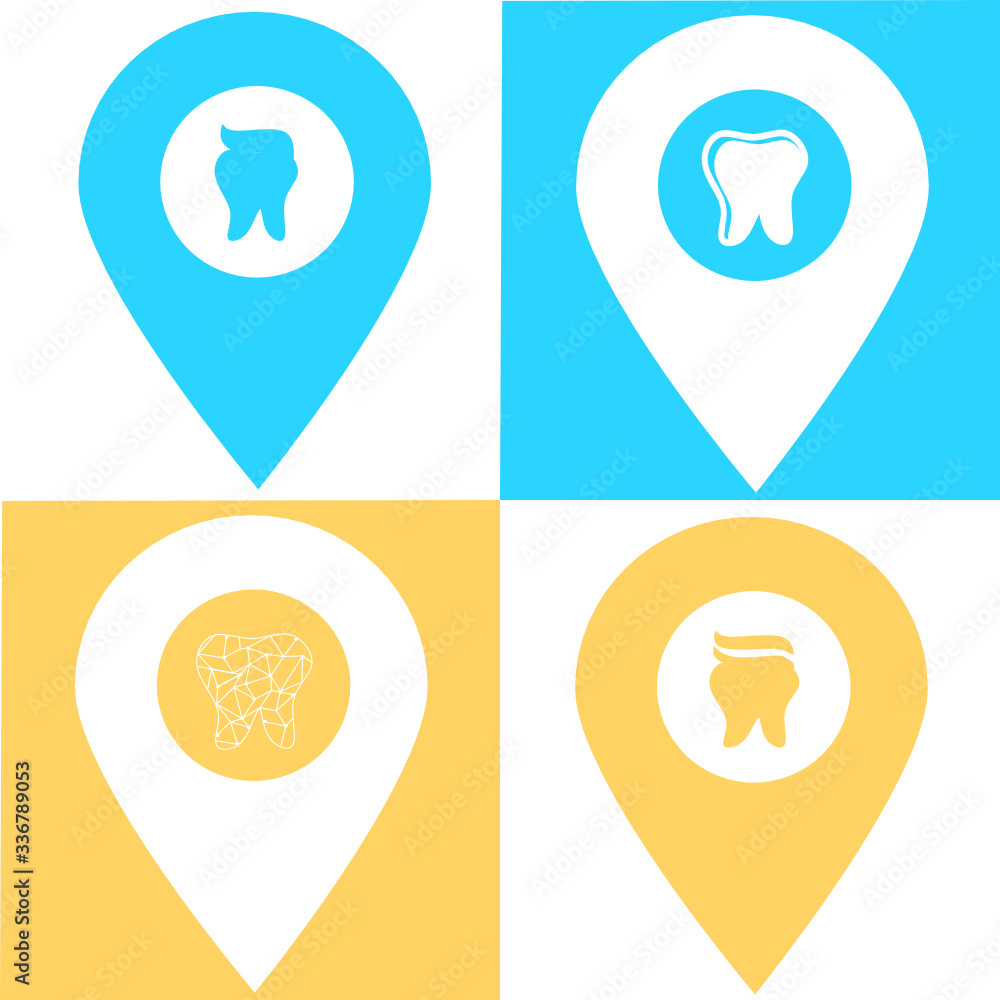 Set of tooth location map pin icon. Element of map point for mobile concept and web apps. Icon for website design and development, app development. Premium hospital, dental clinic, pharmacy icon sign