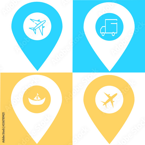 Free Download Set of bus, truck, car, airport, boat, ship location map pin pointer icon. Element of map point for mobile concept and web apps. Icon for website design and app development. Premium travel icon sign - GFXLoad