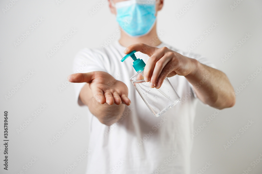 Covid-19 prevention medical masks and sanitizer gel for hand hygiene corona virus protection. Covid-19 prevention medical masks and sanitizer gel for hand hygiene corona virus protection.