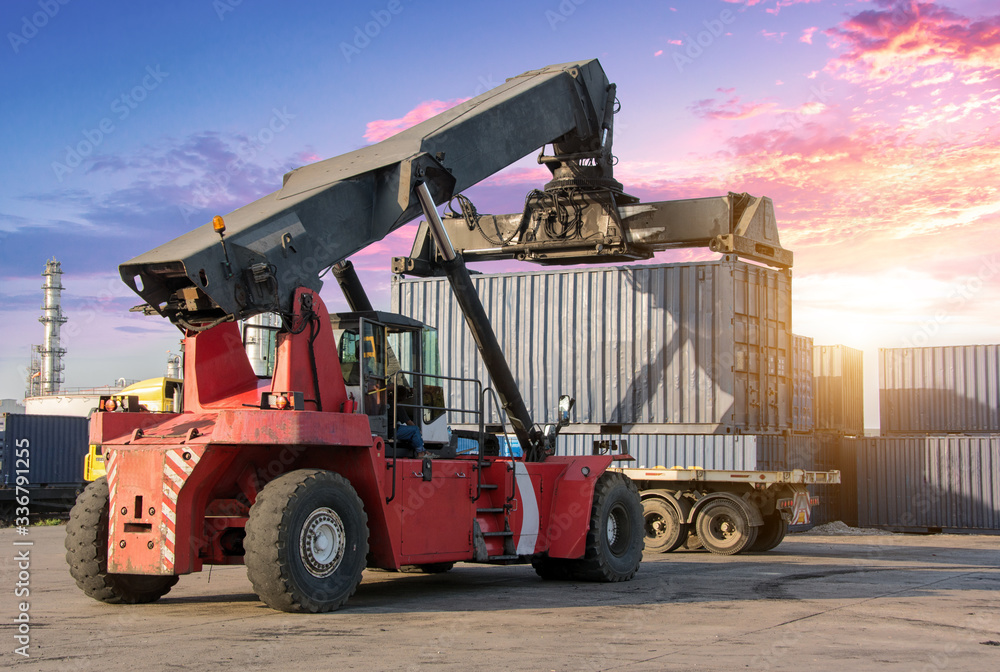 Container Cradle Loading Crane Loading Cargo Container At Dock Stock Photo | Adobe Stock