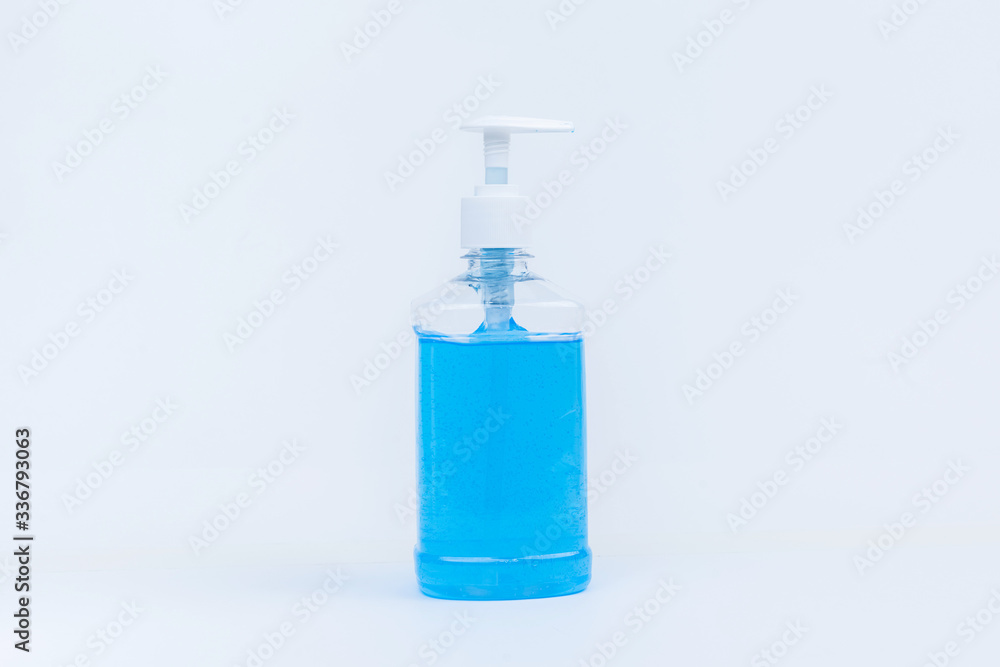 Hand gel on a white background. The concept of protection from viruses Hand gel on a white background. The concept of protection from viruses